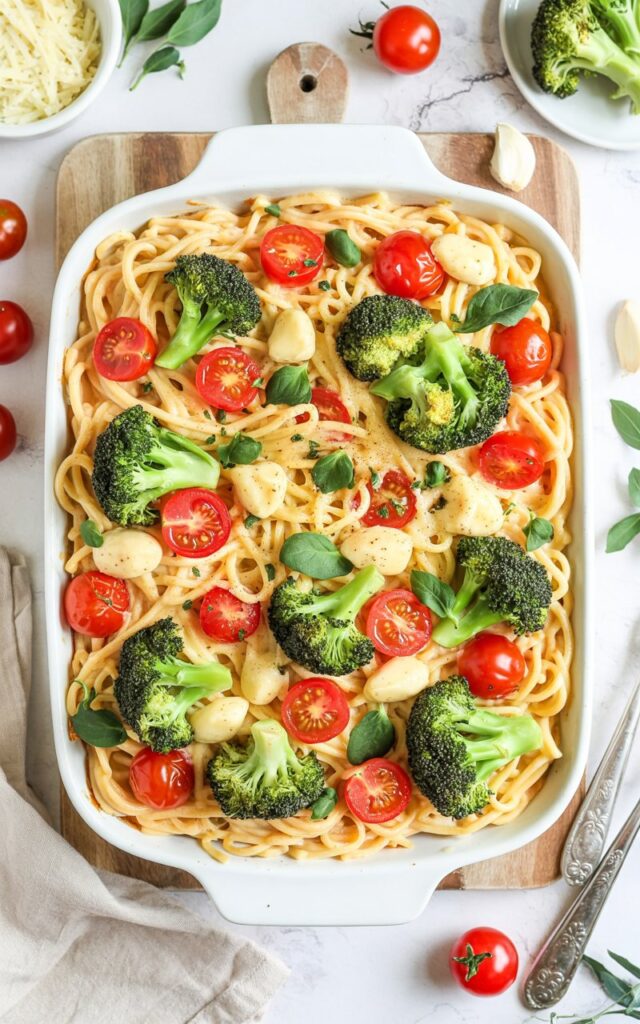 Creamy Baked Lemon Chicken Spaghetti Primavera – A Bright, Comforting Weeknight Bake