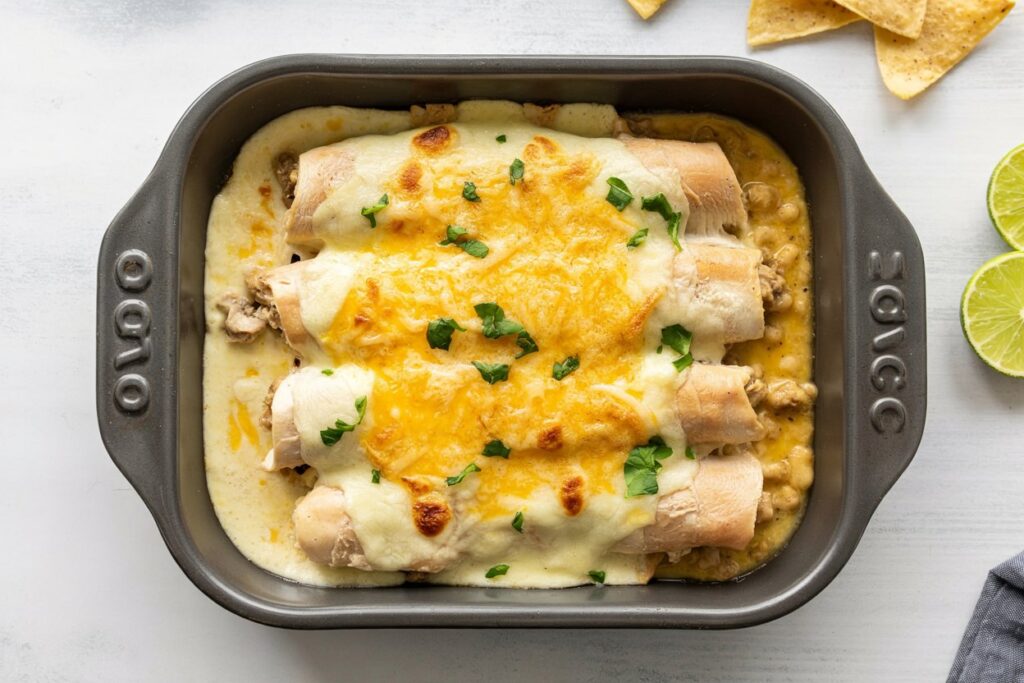 Creamy Chicken Spinach and Mushroom Enchiladas – Cozy, Cheesy, and Loaded with Flavor