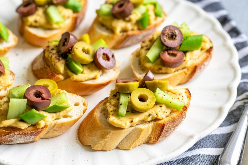 Greek Crostini with Hummus & Olive Topping – A Delicious Mediterranean Appetizer