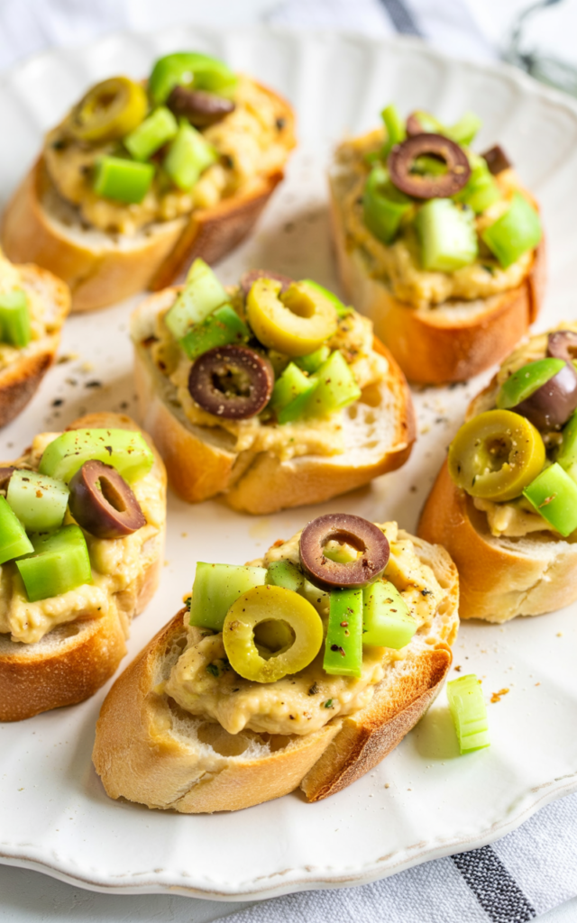 Greek Crostini with Hummus & Olive Topping – A Delicious Mediterranean Appetizer