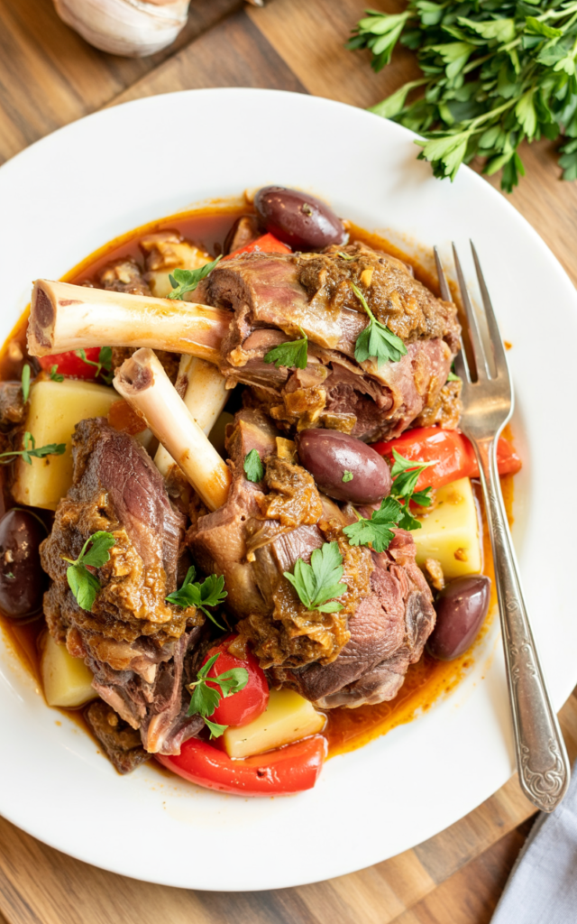 Melt-In-Your-Mouth Slow Cooker Lamb Shanks with Mediterranean Artichoke Caponata