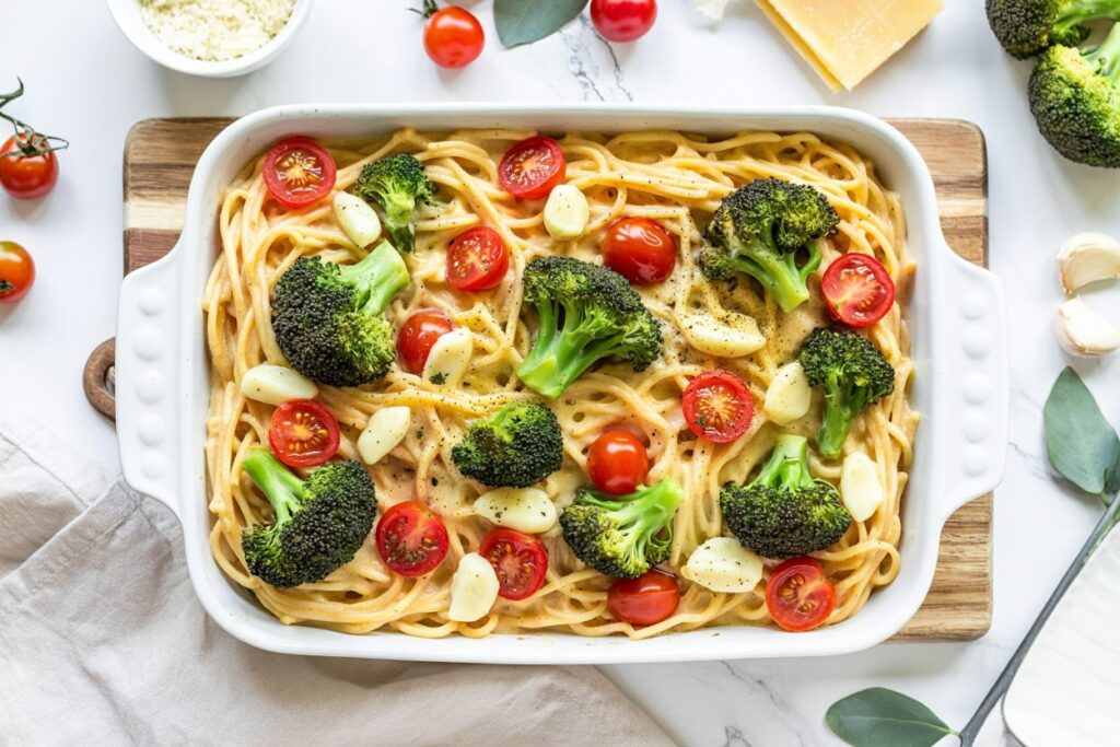 Creamy Baked Lemon Chicken Spaghetti Primavera – A Bright, Comforting Weeknight Bake
