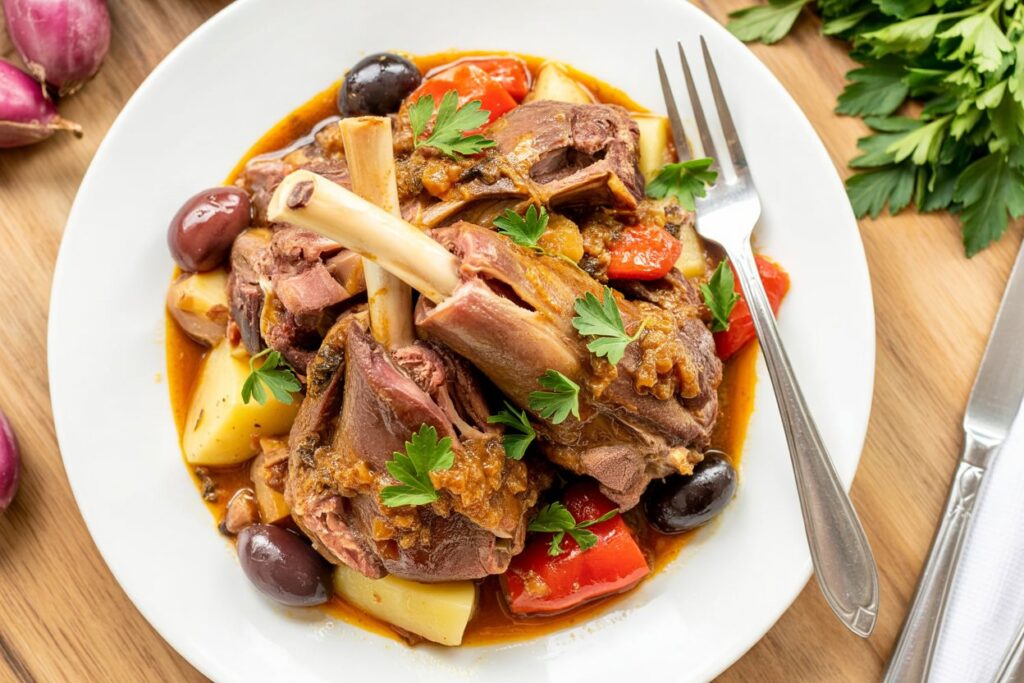Melt-In-Your-Mouth Slow Cooker Lamb Shanks with Mediterranean Artichoke Caponata