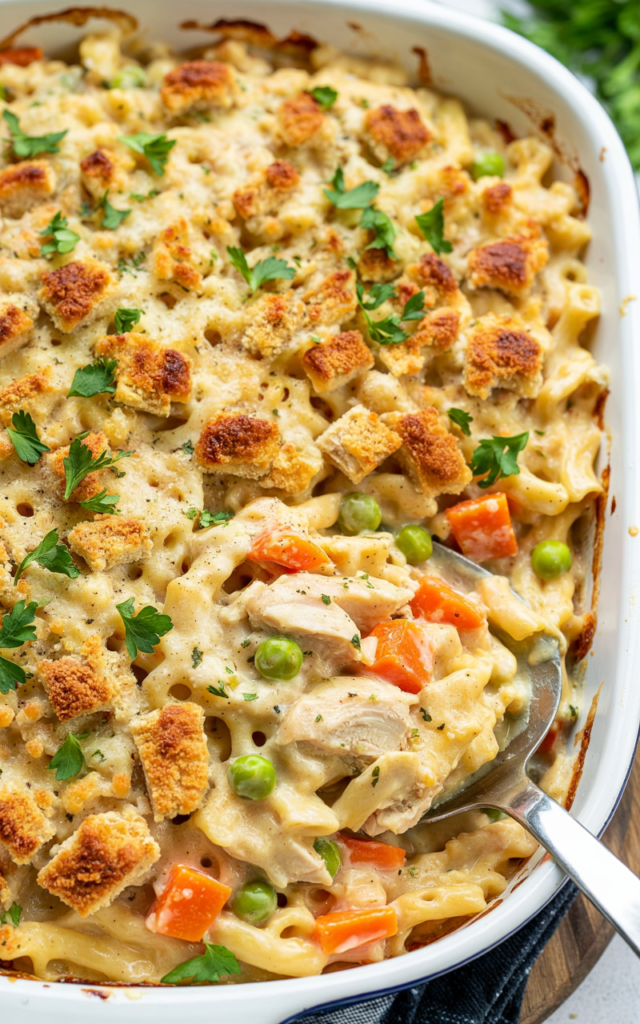 Introduction
Looking for a hearty and comforting dish that the whole family will love? This Creamy Chicken and Rice Casserole is the perfect answer! With tender chicken, fluffy rice, a rich creamy sauce, and a crispy bread crumb topping, it has everything you need for a satisfying meal. Whether you're feeding a crowd or looking for leftovers that taste just as good the next day, this casserole is sure to become a staple in your kitchen. Plus, it’s easy to make, and the whole dish comes together in one pot, making cleanup a breeze. Let’s dive into the details of this creamy, cheesy, and oh-so-delicious recipe!
Detailed Ingredients 🐔🍚🧀
4 slices white sandwich bread, quartered
🧈 2 tablespoons unsalted butter, melted
🌿 2 tablespoons minced fresh parsley
🧂 Salt and freshly ground black pepper, to taste
🧈 4 tablespoons (½ stick) unsalted butter
🧅 1 medium onion, minced
🧂 1 teaspoon salt
🧄 3 medium garlic cloves, minced
🌶️ ⅛ teaspoon cayenne pepper
🌾 ¼ cup all-purpose flour
🍲 6 cups low-sodium chicken broth
🧴 1 cup heavy whipping cream
🍗 2 pounds (about 5 breasts) boneless, skinless chicken breasts, trimmed
🍚 1½ cups white rice
🥕 1-pound bag (about 3 cups) frozen peas and carrots medley
🧀 8 ounces (about 2 cups) sharp cheddar cheese, shredded
🍋 2 tablespoons freshly squeezed lemon juice
🧂 Ground black pepper, to taste
Direction
Make the bread crumbs: Preheat the oven to 300°F. In a food processor, pulse the bread and butter into coarse crumbs (about 6 pulses). Spread the crumbs on a rimmed baking sheet and bake, stirring occasionally, for 20 to 30 minutes until golden and dry. Let the crumbs cool, then toss them with parsley, salt, and pepper.
Cook the chicken and make the sauce: In a Dutch oven, melt butter over medium heat. Add onion and salt and cook until softened (about 5 to 7 minutes). Stir in garlic and cayenne pepper and cook for 30 seconds. Add flour and cook for 1 minute. Gradually whisk in chicken broth and heavy cream.
Simmer the chicken: Add chicken breasts to the pot, partially cover, and bring to a simmer. Reduce the heat to low, cover completely, and cook for 10 to 15 minutes until the chicken reaches an internal temperature of 160°F.
Shred the chicken: Remove the chicken from the pot with a slotted spoon and set it aside to cool. Stir rice into the pot, cover, and cook on low for 20 to 25 minutes, stirring often, until the rice is tender.
Combine and bake: When the chicken is cool enough to handle, shred it into bite-sized pieces. Remove the pot from heat, and stir in the shredded chicken, peas and carrots, cheddar cheese, and lemon juice. Season with salt and pepper. Pour the mixture into a 13x9-inch baking dish and top with the bread crumbs.
Final bake: Increase the oven temperature to 400°F. Cover the casserole with aluminum foil and bake for 1 hour, until bubbly. Remove the foil and bake for an additional 15 to 20 minutes until the crumbs are crisp. Garnish with fresh parsley before serving.
My Story
I’ve always had a soft spot for casseroles—there’s just something about the way they bring everything together in one pan that makes them feel so comforting. This Creamy Chicken and Rice Casserole came to life during a particularly busy week when I needed something hearty but easy to make for my family. I remember thinking, “What’s better than a casserole that’s creamy, cheesy, and packed with all the good stuff?” This dish has since become a favorite for family dinners and potlucks, and I love that it’s so versatile. You can make it ahead of time, and the flavors only get better as it sits. Plus, it’s the kind of dish that everyone can enjoy, from kids to adults. Trust me, this is one you’ll want to add to your recipe box!
FAQ
Can I use brown rice instead of white rice?
You can, but brown rice takes longer to cook. If you use brown rice, you’ll need to increase the cooking time, and the amount of liquid might need adjustment as well. Make sure to check the rice’s doneness before finishing the casserole.
Can I use chicken thighs instead of chicken breasts?
Yes! Chicken thighs are a great alternative if you prefer dark meat. They’ll add even more flavor to the dish and keep the casserole extra juicy. Just make sure the thighs are cooked through before shredding.
Can I make this casserole ahead of time?
Yes, this casserole is perfect for making ahead. You can prepare it up to the point of baking, cover it with foil, and refrigerate it overnight. When you’re ready to serve, bake it as directed, but you may need to add a few extra minutes of cooking time since it will be cold.
Can I substitute the heavy cream with something lighter?
You can substitute the heavy cream with half-and-half or whole milk for a lighter option, though the casserole won’t be quite as rich and creamy. If you use a lower-fat substitute, you may also need to adjust the seasoning.
What can I serve this casserole with?
This casserole pairs wonderfully with a simple green salad, roasted vegetables, or some crusty bread to soak up the creamy sauce. It’s also great with a side of steamed broccoli or sautéed spinach for an extra dose of veggies.
Suggestion
Make it spicy: Add a pinch of chili flakes or some diced jalapeños to the chicken and rice mixture for a bit of heat.
Add some crunch: Mix some crushed crackers or crispy onions into the bread crumbs for added texture.
Go veggie: Add extra veggies like spinach, mushrooms, or zucchini for an even heartier casserole.
Top with herbs: Fresh thyme or rosemary can give this casserole a fragrant, savory boost.
Make it gluten-free: Use gluten-free breadcrumbs and a gluten-free flour blend to make this casserole suitable for those with gluten sensitivities.
Conclusion
This Creamy Chicken and Rice Casserole is the epitome of comfort food—creamy, cheesy, and hearty, it’s the perfect meal for busy weeknights or when you want something satisfying that will please a crowd. The flavors meld together beautifully, and the crispy topping adds the perfect crunch to each bite. Whether you're serving it as a family dinner or bringing it to a potluck, this casserole is always a winner. The best part? It’s incredibly customizable. You can add extra veggies, switch up the cheese, or make it spicier to suit your tastes. It’s the kind of recipe that makes you feel like you’ve just wrapped yourself in a warm, comforting hug. Enjoy!
— Sarah Cooper, Gotubbe.com
